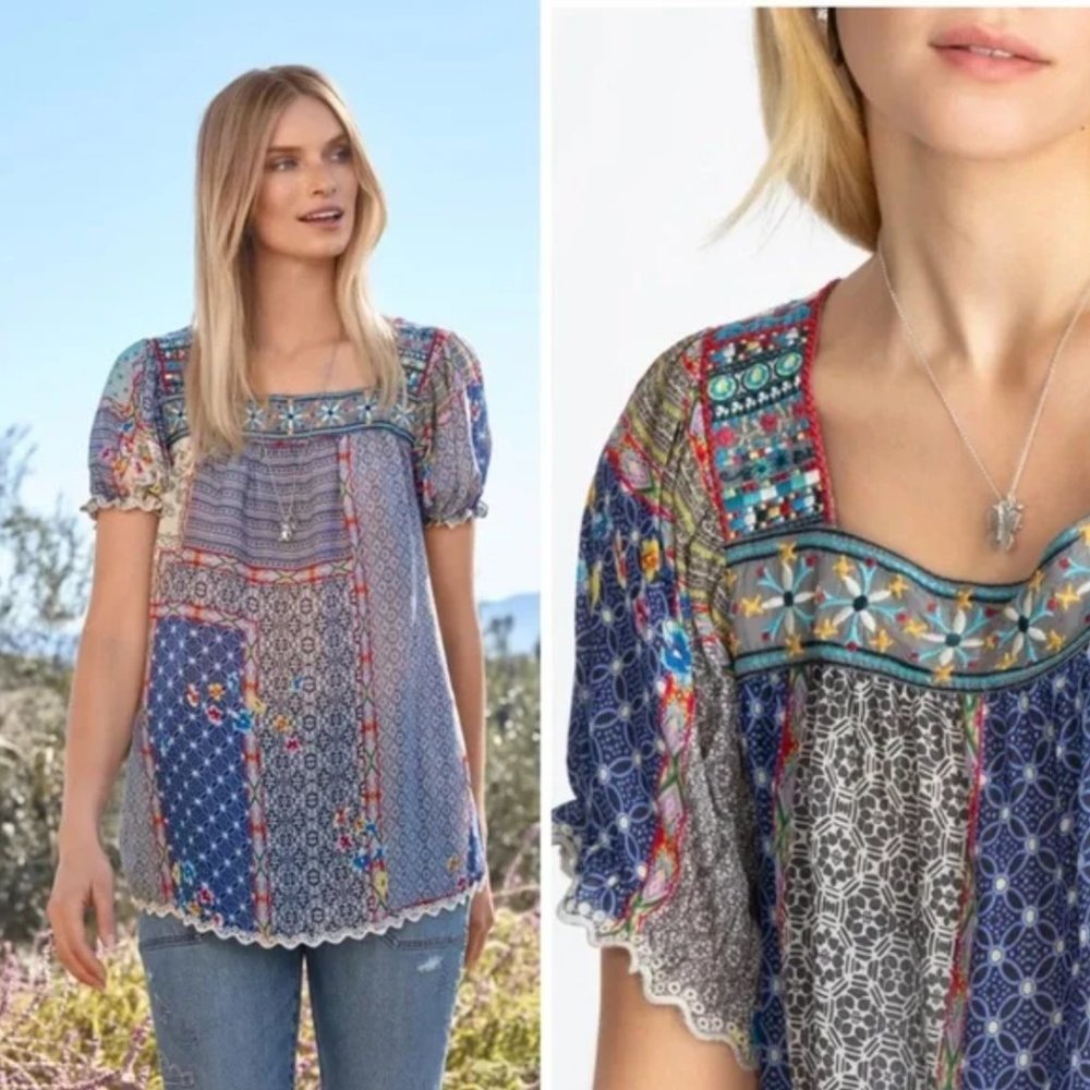 Johnny Was Kichica Padme Embroidered Blouse Rayon Tunic NWT